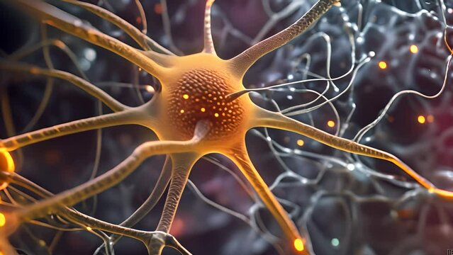 16:9 Simulation of a nerve cell or neuron is a type of cell that receives and sends messages from the body to the brain and back to the body. The messages are sent by a weak electrical current.