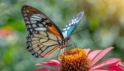 Obraz na płótnie Canvas macro shots beautiful nature scene closeup beautiful butterfly sitting on the flower in a summer garden