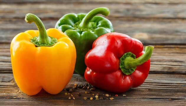 fresh colored bell pepper on wooden background