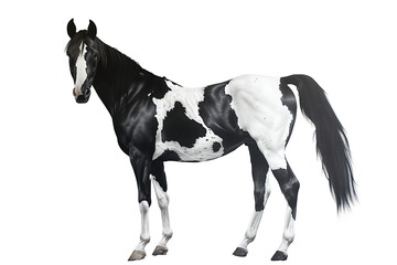 Elegant Contrast: Showcase the Majestic Overo Horse Against a Transparent Background, Emphasizing its Unique Coat Pattern and Regal Presence in a Classic Composition