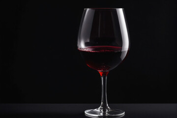 Close-up Red wine in a clear glass against a pure black color background. elegance and rich colors