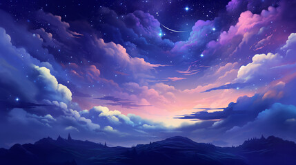 Horizontal fantasy background with cloudy night sky