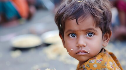 Poor little child ,Hungry and starving. War has psychological and societal impacts on children. Social discrimination the effects of war.