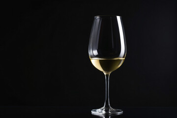Close-up White wine in a clear glass against a pure black color background. elegance and rich colors