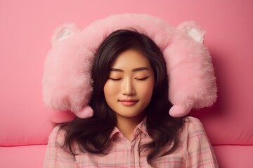 Dreamy Bedtime Portrait: Young Asian Woman in Pajamas

