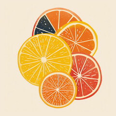 Tattoo design in flat vector style - abstract citrus slices in vibrant orange and yellow tones