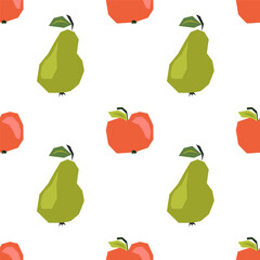 Seamless pattern with ripe apples and pears on white. Applique style drawing. Background, wrapping paper.