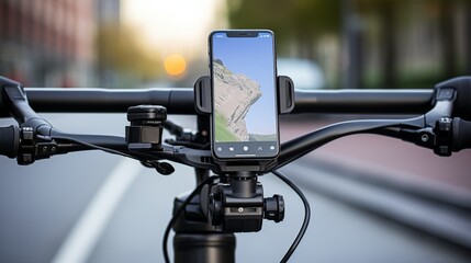 Cell Phone Mounted to Handlebar of Bike