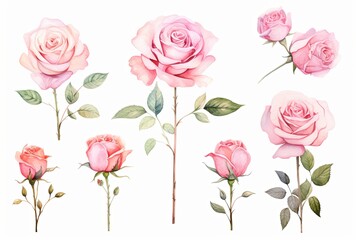 Roses in watercolor on white background
