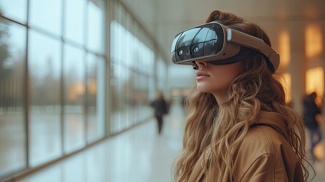 Photo of woman playing a modern VR Headset game where you can see the woman's eyes.