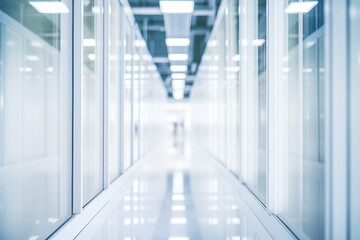 Bokeh-style background depicting a corridor in a server room, capturing the ethereal glow of server lights and equipment, perfect for technology-themed designs, website backgrounds 