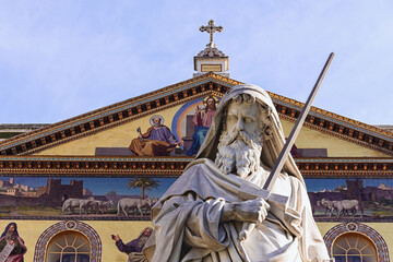 Statue of Saint Paul. Fragment. Facade of Basilica of Saint Paul Outside the Walls (Basilica Papale...