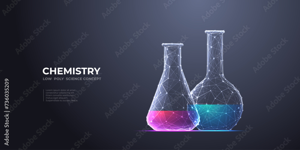 Poster chemistry science concept. laboratory test tubes with color liquid. abstract chemical flask. lab gla