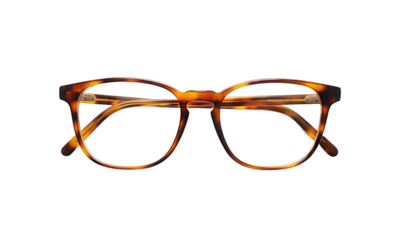 A Pair of Glasses. A pair of glasses sit on a white background, with the lenses reflecting light and the frame and arms in clear focus.