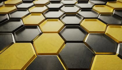 yellow and black hexagonal background 3d rendering illustration