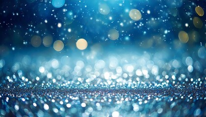 Obraz na płótnie Canvas festive glitter blurred shining blue background with bokeh and highlights