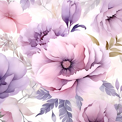 Seamless pattern with peony flowers. Watercolor illustration.