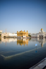 Naklejka premium Beautiful view of Golden Temple - Harmandir Sahib in Amritsar, Punjab, India, Famous indian sikh landmark, Golden Temple, the main sanctuary of Sikhs in Amritsar, India
