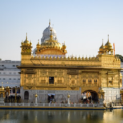 Beautiful view of Golden Temple - Harmandir Sahib in Amritsar, Punjab, India, Famous indian sikh landmark, Golden Temple, the main sanctuary of Sikhs in Amritsar, India