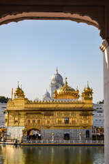 Beautiful view of Golden Temple - Harmandir Sahib in Amritsar, Punjab, India, Famous indian sikh landmark, Golden Temple, the main sanctuary of Sikhs in Amritsar, India