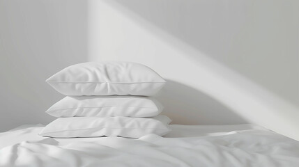 Fototapeta na wymiar Stack of beddings on the white background, white pillow on the duvet isolated, bedding objects isolated against white background, bedding items, bedding mockup. Made with generative ai
