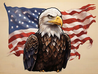 North American Bald Eagle on American Flag, Eagle With American Flag Flies In Freedom