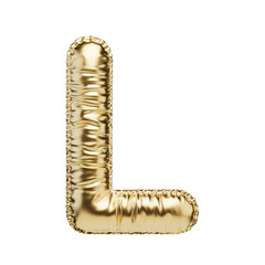 Letter L in the form of a gold foil balloon isolated on a transparent background. PNG 3D render. Letter of the Latin alphabet. Metallic volumetric letter with matte texture. Golden monogram.