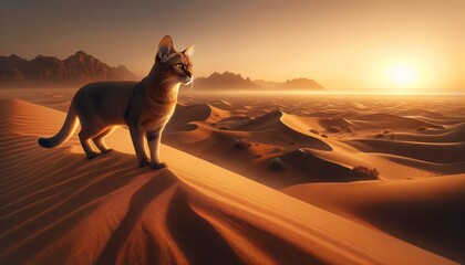 Chausie Cat's Desert Discovery - obrazy, fototapety, plakaty