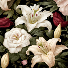 Seamless floral pattern with lily flowers.  illustration.