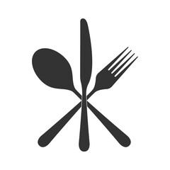Cutlery graphic icon. Crossed spoon, fork and knife sign isolated on white background. Restaurant symbol. Vector illustration