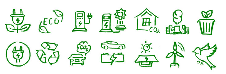 Green Renewable Energy Related Icons Crayon Chalk Drawing