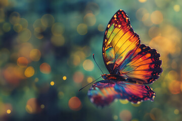Beautiful calm butterfly and colorful natural meadow on defocused background. generative AI