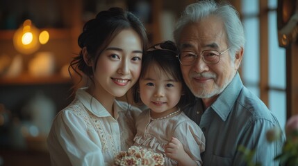 Obraz na płótnie Canvas Angry Asian family celebrating grandpa's birthday at home