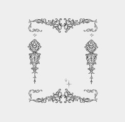 Hand drawn vector abstract outline,graphic,line vintage baroque ornament floral frame in calligraphic elegant modern style.Baroque floral vintage outline design concept.Vector antique frame isolated. - 736054495
