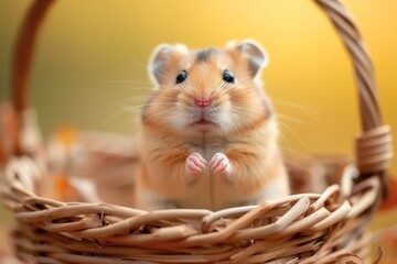 hamster sitting in a basket