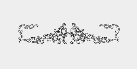Hand drawn vector abstract outline,graphic,line vintage baroque ornament floral frame corner in calligraphic modern style.Baroque floral vintage outline design concept.Vector antique frame isolated.