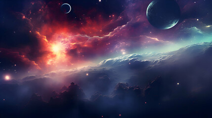 Fantasy space background with planet. stars and nebula.  illustration. - obrazy, fototapety, plakaty