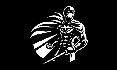 superhero mascot logo icon , black and white hero mascot logo icon ,swordsman character mascot logo