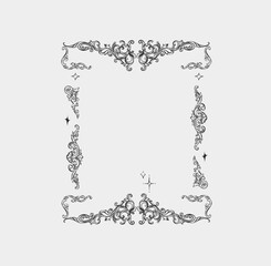Hand drawn vector abstract outline,graphic,line vintage baroque ornament floral frame in calligraphic elegant modern style.Baroque floral vintage outline design concept.Vector antique frame isolated. - 736056869