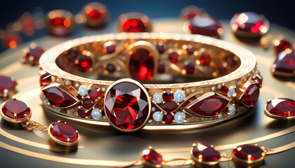 Garnet Jewelry, Gemstone, Precious, Red, Luxury, Fashion, Accessories, Necklace, Earrings, Bracelet, Ring, Glamour, Sparkle, Gem, Elegant, AI Generated