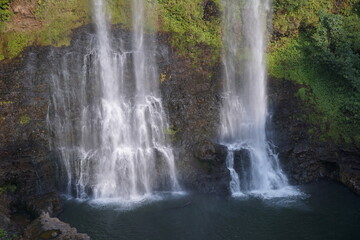 Obraz premium A beautiful waterfall in the midst of perfect nature in the forest.
