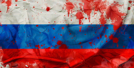 blood covered Russian flag fill-frame close view