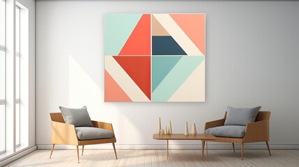 2d, 2 colors, minimalistic, abstract geometric wall art, white background