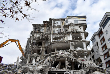 Destroyed buildings after the earthquake in Turkey. Earthquake scenes from Kahramanmaraş and...