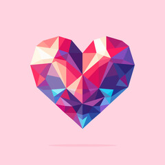 Vivid multicolored polygonal heart on pink background, flat vector illustration