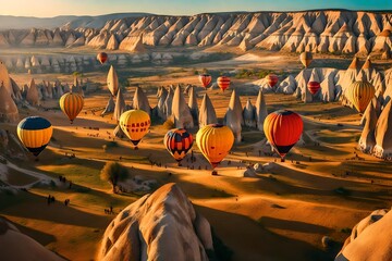  balloon flight. Cappadocia is known around the world as one of the best places to fly with hot air balloons - obrazy, fototapety, plakaty