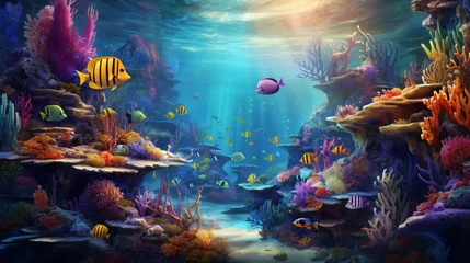 Poster Underwater scene with coral reef and exotic © Creative