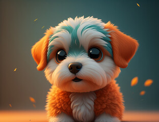 süßer Cartoon Hund mit großen Augen, 3D Rendering