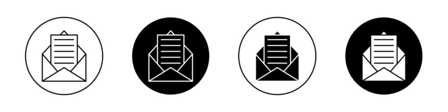 Message Icon Set. Email Mail Envelope Vector Symbol in a Black Filled and Outlined Style. Communication Flow Sign.