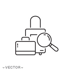 baggage inspection icon, customs revision, thin line symbol isolated on white background, editable stroke eps 10 vector illustration